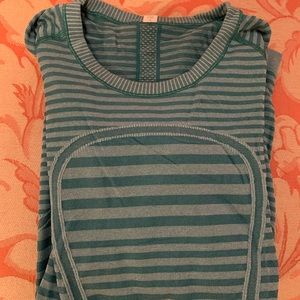 lululemon athletica Green Striped Long Sleeve Top